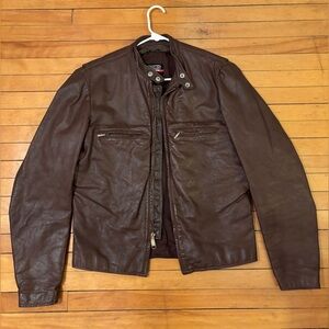 Vintage Brooks Leather Cafe Racer Moto Jacket Made in USA (Size M)